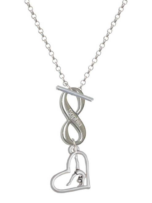 Silver Plated Gymnast in Heart - Custom Engraved Infinity Toggle Necklace: Personalized Jewelry Gift - Names, Initials, Dates, Bible Verses