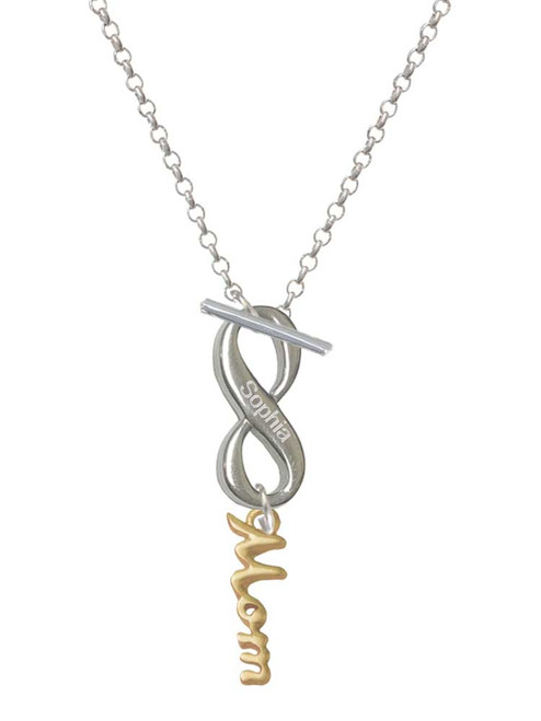 Gold-tone Small Mom Script - Custom Engraved Infinity Toggle Necklace: Personalized Jewelry Gift - Names, Initials, Dates, Bible Verses