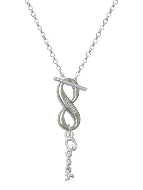 Silver Plated Small Coach Script - Custom Engraved Infinity Toggle Necklace: Personalized Jewelry Gift - Names, Initials, Dates, Bible Verses