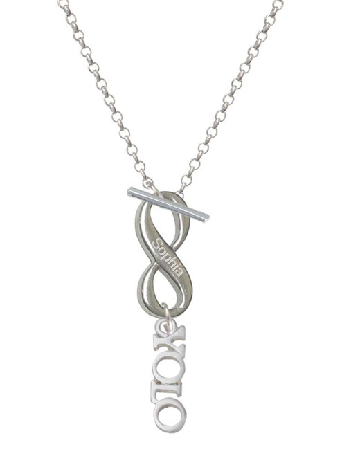 Silver Plated Small YOLO - Custom Engraved Infinity Toggle Necklace: Personalized Jewelry Gift - Names, Initials, Dates, Bible Verses