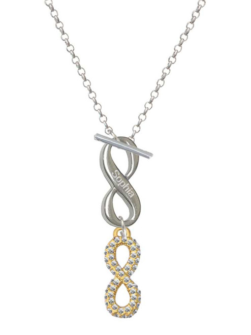 Gold-tone Crystal Infinity Sign - Custom Engraved Infinity Toggle Necklace: Personalized Jewelry Gift - Names, Initials, Dates, Bible Verses