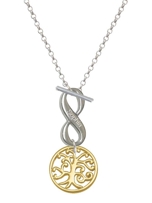 Gold-tone Tree of Life Cutout - Custom Engraved Infinity Toggle Necklace: Personalized Jewelry Gift - Names, Initials, Dates, Bible Verses