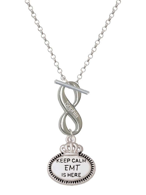Silver Plated Keep Calm EMT is Here - Custom Engraved Infinity Toggle Necklace: Personalized Jewelry Gift - Names, Initials, Dates, Bible Verses