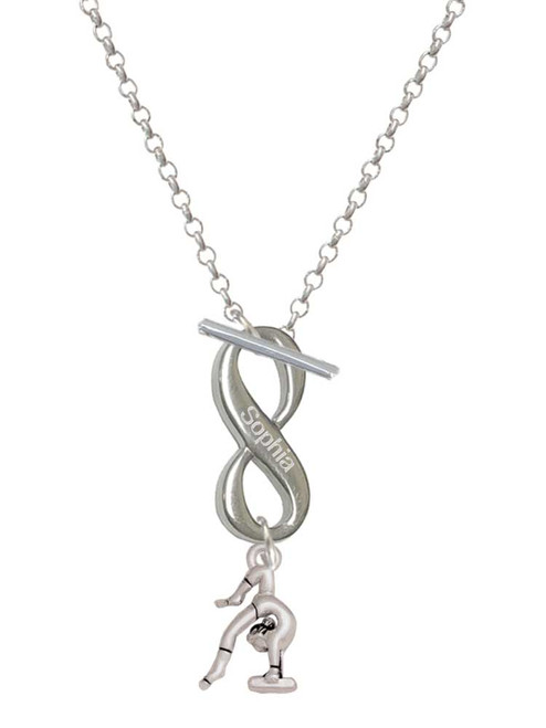 Silver Plated Small Gymnast Balance Beam - Custom Engraved Infinity Toggle Necklace: Personalized Jewelry Gift - Names, Initials, Dates, Bible Verses