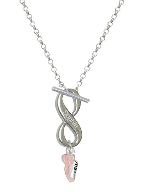 Silver Plated Mini Pink Running Shoe - Custom Engraved Infinity Toggle Necklace: Personalized Jewelry Gift - Names, Initials, Dates, Bible Verses
