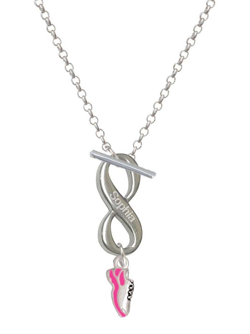 Silver Plated Mini Hot Pink Running Shoe - Custom Engraved Infinity Toggle Necklace: Personalized Jewelry Gift - Names, Initials, Dates, Bible Verses