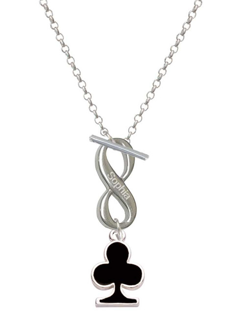 Silver Plated Card Suit - Black Club - Custom Engraved Infinity Toggle Necklace: Personalized Jewelry Gift - Names, Initials, Dates, Bible Verses