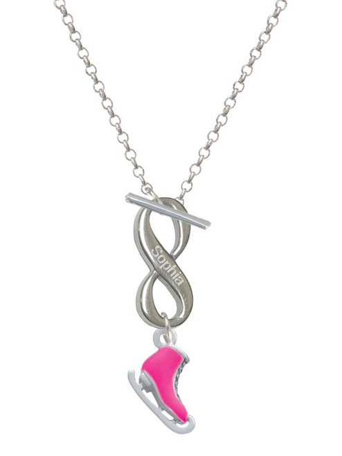 Silver Plated 3-D Hot Pink Ice Skate - Custom Engraved Infinity Toggle Necklace: Personalized Jewelry Gift - Names, Initials, Dates, Bible Verses