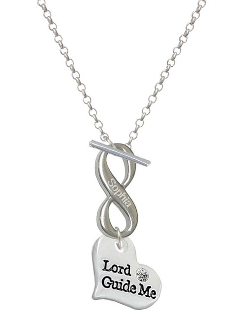 Silver Plated Large Lord Guide Me Heart - Custom Engraved Infinity Toggle Necklace: Personalized Jewelry Gift - Names, Initials, Dates, Bible Verses