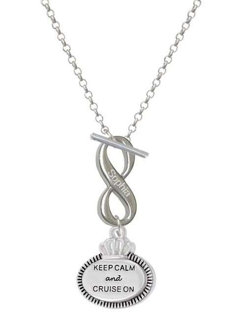 Silver Plated Keep Calm and Cruise On - Custom Engraved Infinity Toggle Necklace: Personalized Jewelry Gift - Names, Initials, Dates, Bible Verses