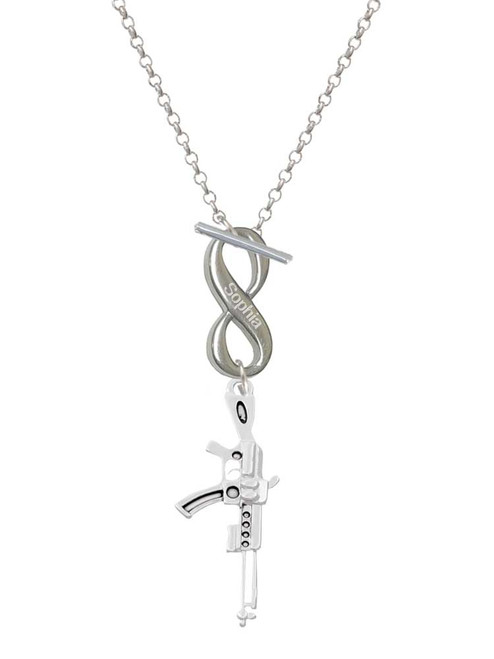 Silver Plated Rifle - Custom Engraved Infinity Toggle Necklace: Personalized Jewelry Gift - Names, Initials, Dates, Bible Verses
