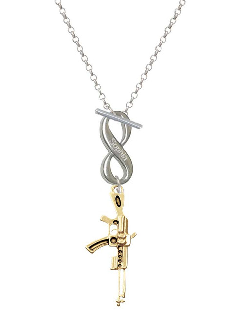 Gold-tone Rifle - Custom Engraved Infinity Toggle Necklace: Personalized Jewelry Gift - Names, Initials, Dates, Bible Verses