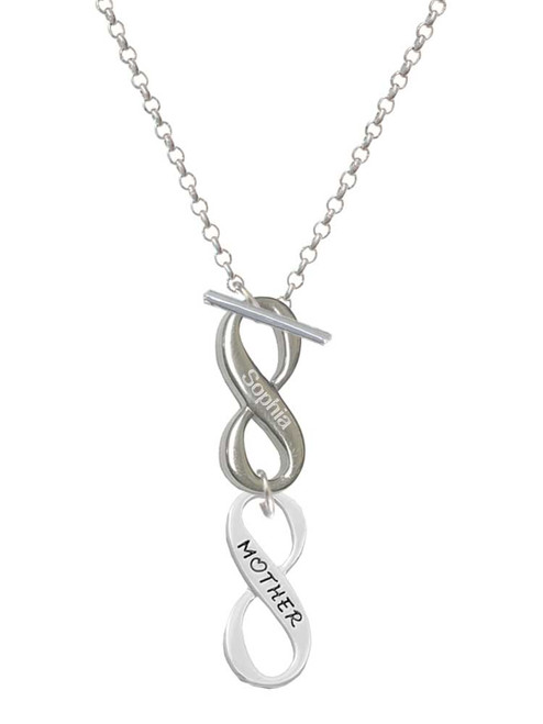 Silver Plated Mother Infinity Sign - Custom Engraved Infinity Toggle Necklace: Personalized Jewelry Gift - Names, Initials, Dates, Bible Verses
