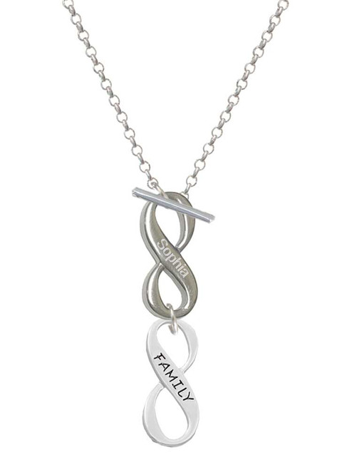 Silver Plated Family Infinity Sign - Custom Engraved Infinity Toggle Necklace: Personalized Jewelry Gift - Names, Initials, Dates, Bible Verses