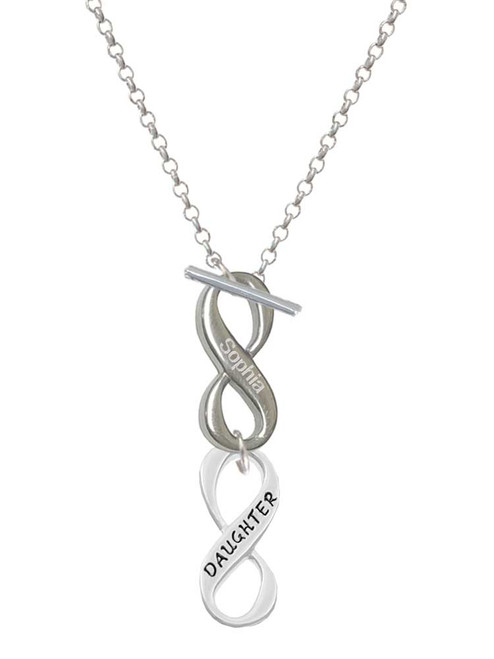 Silver Plated Daughter Infinity Sign - Custom Engraved Infinity Toggle Necklace: Personalized Jewelry Gift - Names, Initials, Dates, Bible Verses
