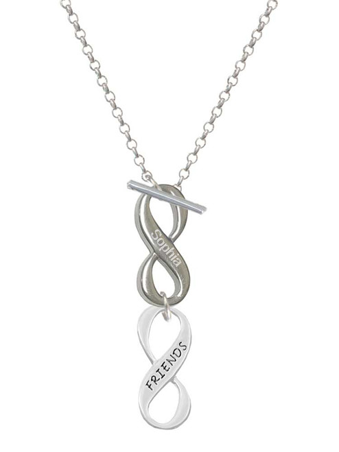 Silver Plated Friends Infinity Sign - Custom Engraved Infinity Toggle Necklace: Personalized Jewelry Gift - Names, Initials, Dates, Bible Verses