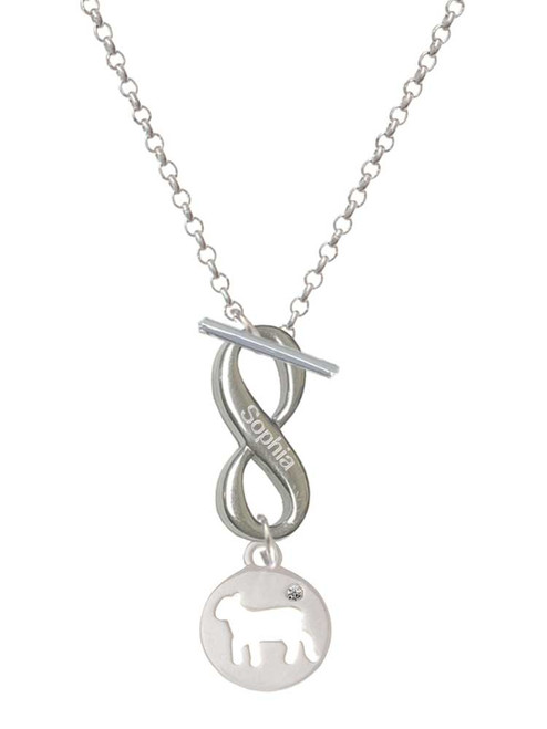 Silver Plated Lamb Silhouette - Custom Engraved Infinity Toggle Necklace: Personalized Jewelry Gift - Names, Initials, Dates, Bible Verses