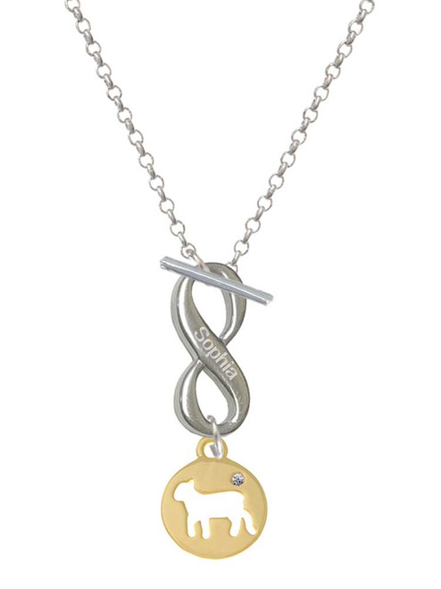 Gold-tone Lamb Silhouette - Custom Engraved Infinity Toggle Necklace: Personalized Jewelry Gift - Names, Initials, Dates, Bible Verses