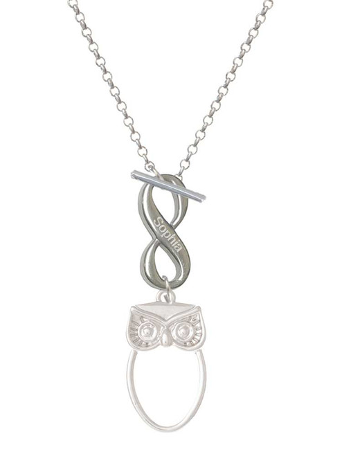 Silver Plated Large Owl Outline - Custom Engraved Infinity Toggle Necklace: Personalized Jewelry Gift - Names, Initials, Dates, Bible Verses