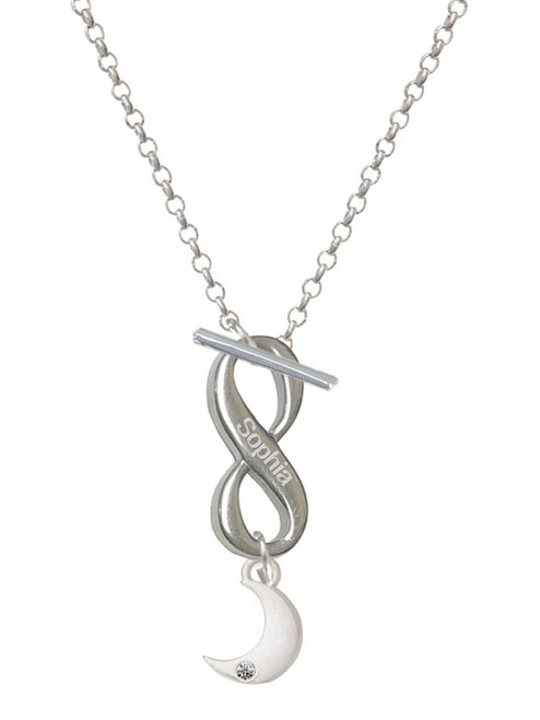 Silver Plated Small Crescent Moon - Custom Engraved Infinity Toggle Necklace: Personalized Jewelry Gift - Names, Initials, Dates, Bible Verses