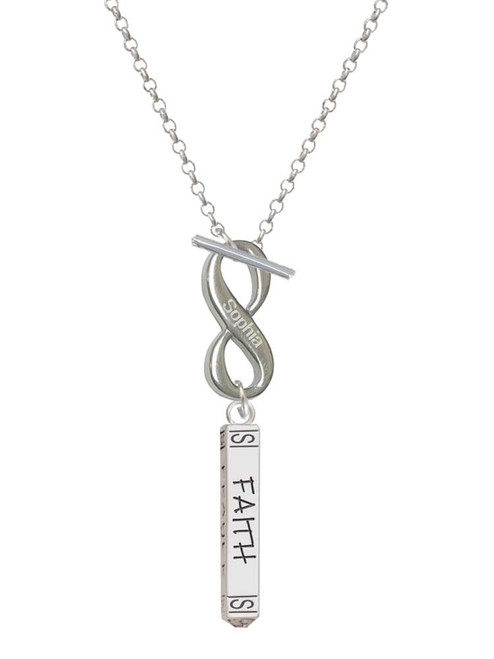Believe Faith Prayer Hope Bar - Custom Engraved Infinity Toggle Necklace: Personalized Jewelry Gift - Names, Initials, Dates, Bible Verses