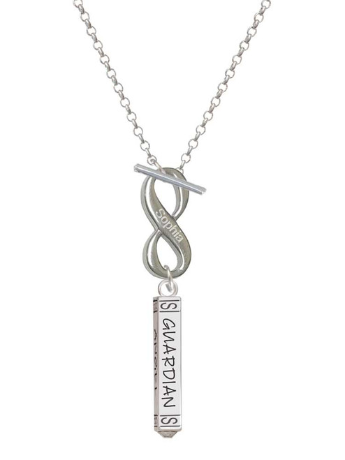 Silver Plated Guardian Angel Bar - Custom Engraved Infinity Toggle Necklace: Personalized Jewelry Gift - Names, Initials, Dates, Bible Verses
