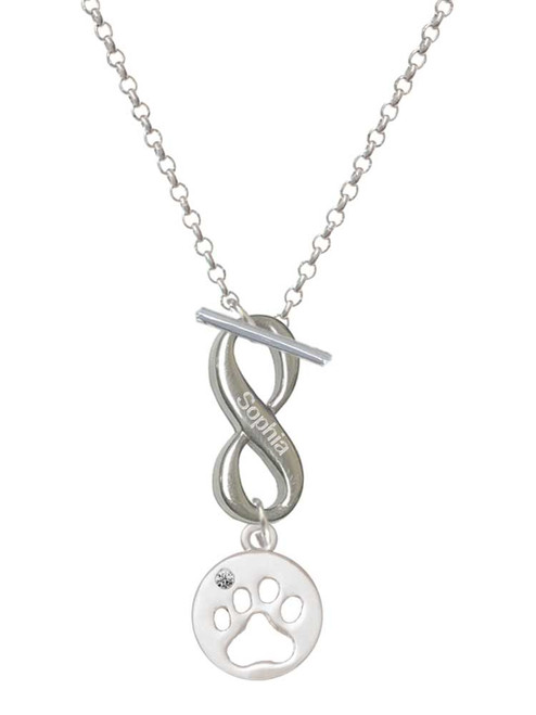 Silver Plated Paw Silhouette - Custom Engraved Infinity Toggle Necklace: Personalized Jewelry Gift - Names, Initials, Dates, Bible Verses