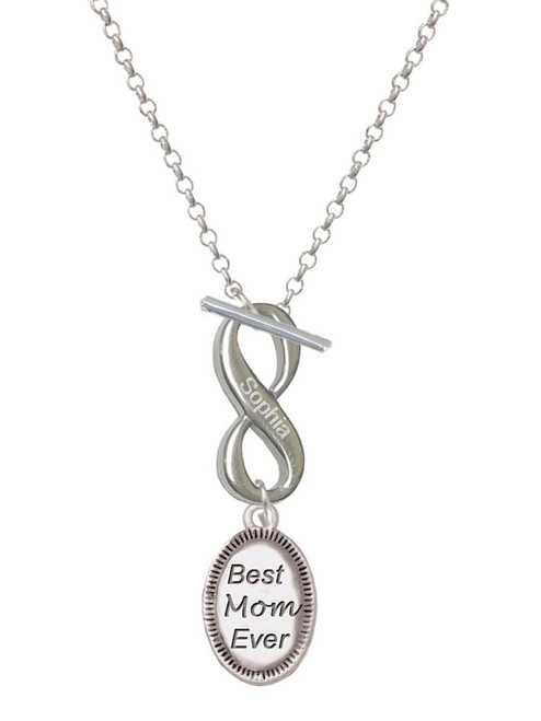 Best Mom Ever Oval - Custom Engraved Infinity Toggle Necklace: Personalized Jewelry Gift - Names, Initials, Dates, Bible Verses