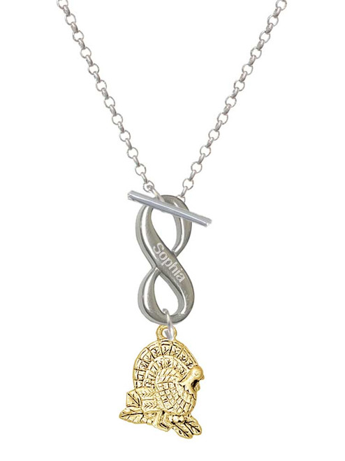 Gold-tone Medium Turkey - Custom Engraved Infinity Toggle Necklace: Personalized Jewelry Gift - Names, Initials, Dates, Bible Verses
