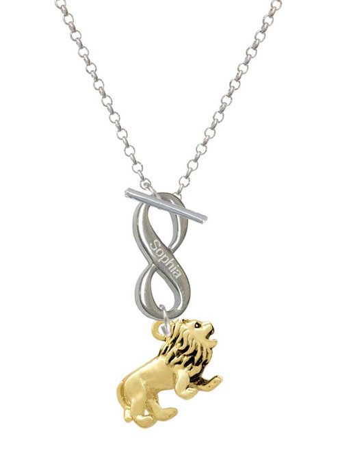 Gold-tone 3-D Lion - Custom Engraved Infinity Toggle Necklace: Personalized Jewelry Gift - Names, Initials, Dates, Bible Verses