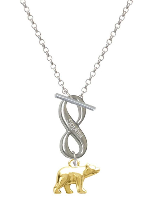 Gold-tone 3-D Bear - Custom Engraved Infinity Toggle Necklace: Personalized Jewelry Gift - Names, Initials, Dates, Bible Verses