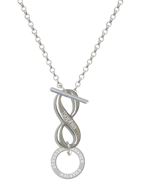 Silver Plated Stronger Braver Smarter Infinity Ring - Custom Engraved Infinity Toggle Necklace: Personalized Jewelry Gift - Names, Initials, Dates, Bible Verses