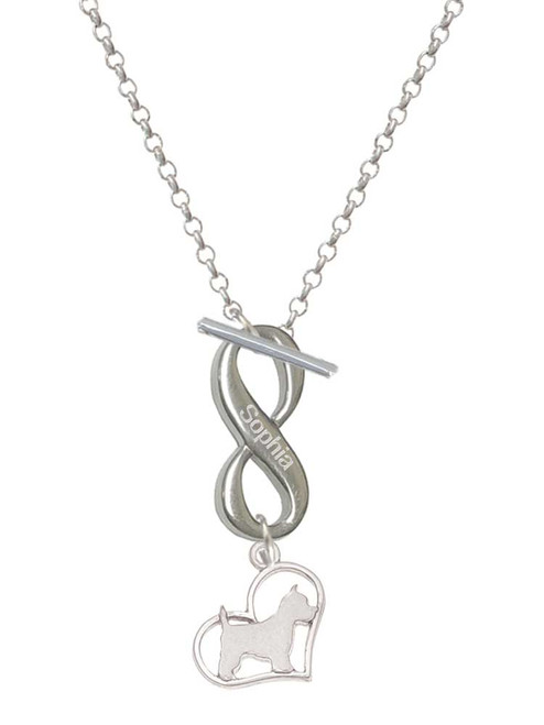 Silver Plated Westie Silhouette Heart - Custom Engraved Infinity Toggle Necklace: Personalized Jewelry Gift - Names, Initials, Dates, Bible Verses