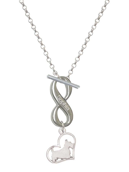 Silver Plated Scottie Dog Silhouette Heart - Custom Engraved Infinity Toggle Necklace: Personalized Jewelry Gift - Names, Initials, Dates, Bible Verses