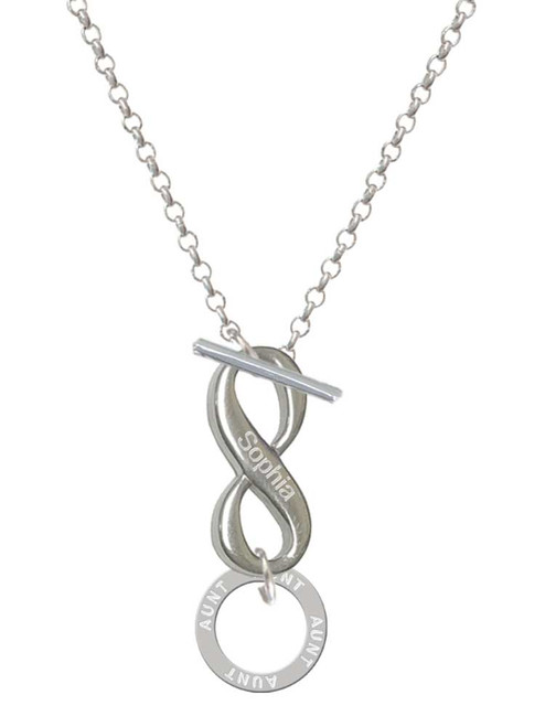 Silver Plated Aunt Eternity Ring - Custom Engraved Infinity Toggle Necklace: Personalized Jewelry Gift - Names, Initials, Dates, Bible Verses