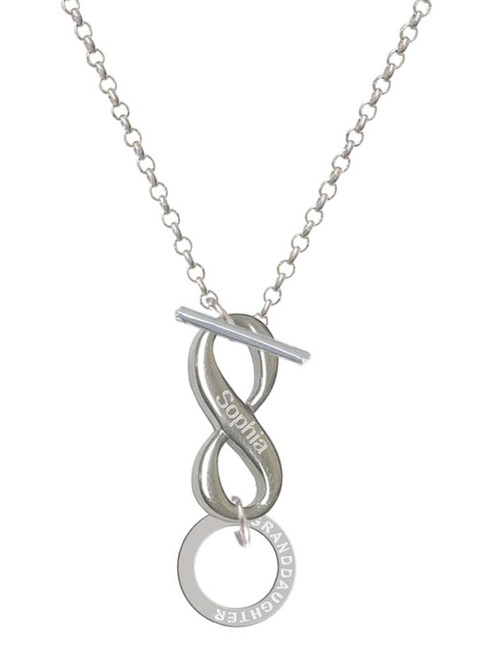 Silver Plated Granddaughter Eternity Ring - Custom Engraved Infinity Toggle Necklace: Personalized Jewelry Gift - Names, Initials, Dates, Bible Verses