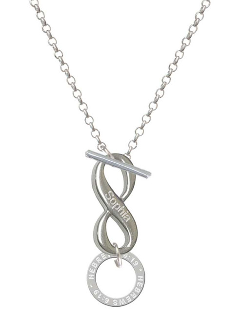 Silver Plated Hebrews 6:9 Eternity Ring - Custom Engraved Infinity Toggle Necklace: Personalized Jewelry Gift - Names, Initials, Dates, Bible Verses