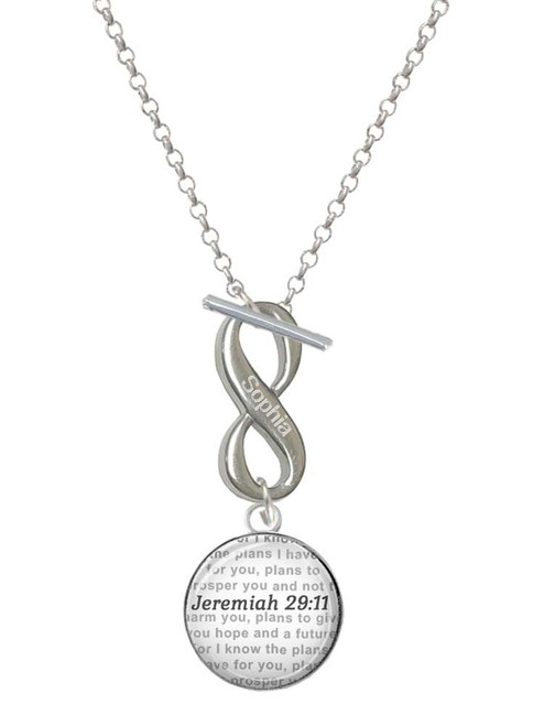 Silver Plated Domed Jeremiah 29:11 - Custom Engraved Infinity Toggle Necklace: Personalized Jewelry Gift - Names, Initials, Dates, Bible Verses