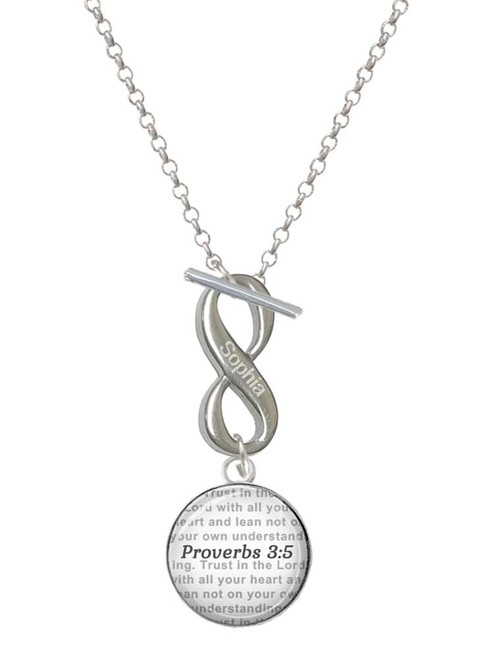 Silver Plated Domed Proverbs 3:5 - Custom Engraved Infinity Toggle Necklace: Personalized Jewelry Gift - Names, Initials, Dates, Bible Verses
