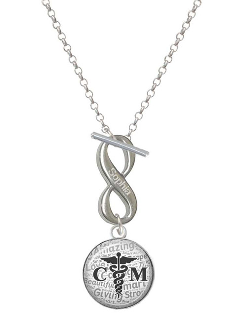 Silver Plated Domed Black CM - Custom Engraved Infinity Toggle Necklace: Personalized Jewelry Gift - Names, Initials, Dates, Bible Verses