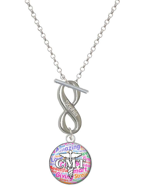 Silver Plated Domed Multi Color CMT - Custom Engraved Infinity Toggle Necklace: Personalized Jewelry Gift - Names, Initials, Dates, Bible Verses