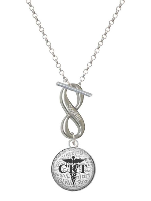 Silver Plated Domed Black CRT - Custom Engraved Infinity Toggle Necklace: Personalized Jewelry Gift - Names, Initials, Dates, Bible Verses