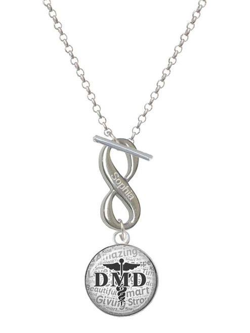 Silver Plated Domed Black DMD - Custom Engraved Infinity Toggle Necklace: Personalized Jewelry Gift - Names, Initials, Dates, Bible Verses