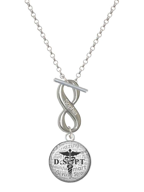 Silver Plated Domed Black DScPT - Custom Engraved Infinity Toggle Necklace: Personalized Jewelry Gift - Names, Initials, Dates, Bible Verses