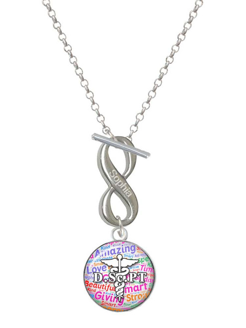 Silver Plated Domed Multi Color DScPT - Custom Engraved Infinity Toggle Necklace: Personalized Jewelry Gift - Names, Initials, Dates, Bible Verses