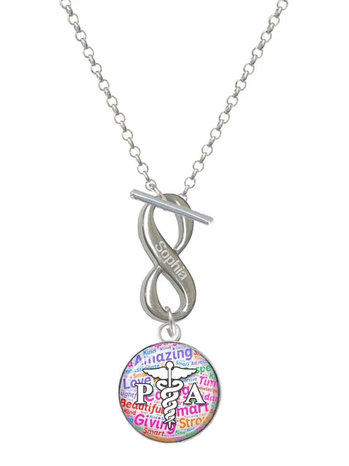 Silver Plated Domed Multi Color PA - Custom Engraved Infinity Toggle Necklace: Personalized Jewelry Gift - Names, Initials, Dates, Bible Verses