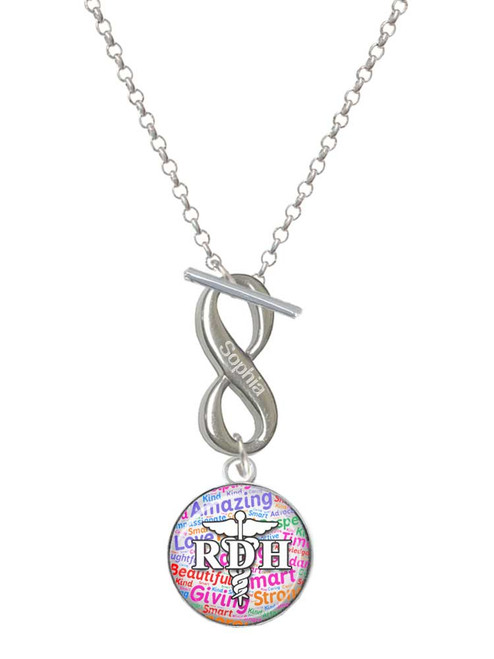 Silver Plated Domed Multi Color RDH - Custom Engraved Infinity Toggle Necklace: Personalized Jewelry Gift - Names, Initials, Dates, Bible Verses