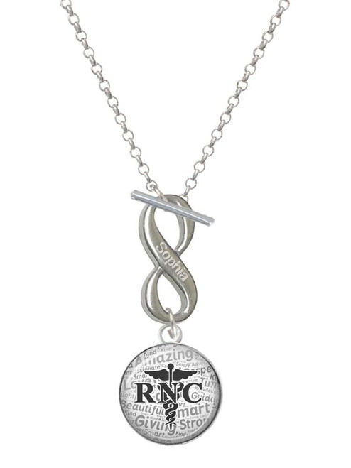 Silver Plated Domed Black RNC - Custom Engraved Infinity Toggle Necklace: Personalized Jewelry Gift - Names, Initials, Dates, Bible Verses