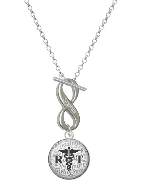 Silver Plated Domed Black RT - Custom Engraved Infinity Toggle Necklace: Personalized Jewelry Gift - Names, Initials, Dates, Bible Verses