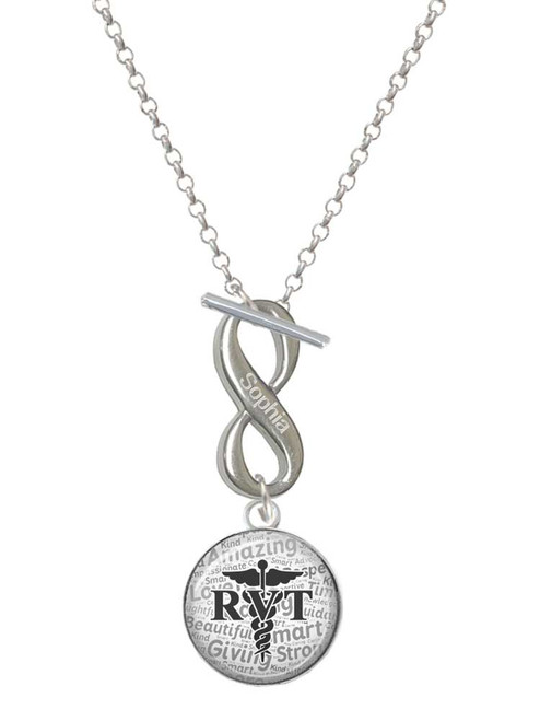 Silver Plated Domed Black RVT - Custom Engraved Infinity Toggle Necklace: Personalized Jewelry Gift - Names, Initials, Dates, Bible Verses